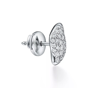 Modern Irregular Shape Diamond <b>Stud</b> Earrings In Platinum Pavé Setting - Product Image 2