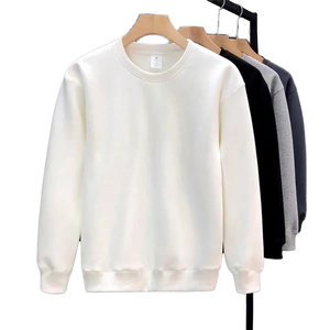 เสื้อสเวตเตอร์คอกลมสีขาวบริสุทธิ์สำหรับผู้ชายเสื้อกันหนาวแฟชั่นสำหรับฤดูหนาวแบบเรียบง่ายทำจากผ้าฝ้าย100% - Product Image 1