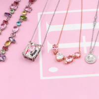 Conjunto de Collar con Gemas Arcoíris Brillantes, Colgante Cuadrado con Corte Esmeralda en Forma de Corazón, Chapado en Oro, Joyería Elegante para Mujer