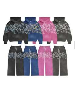 Ensemble de survêtement sportif pour homme, veste zippée et short, style vintage délavé, logo personnalisé imprimé à l'écran, nouveau style - Product Image 6