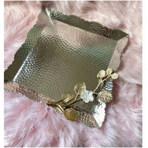 Elegante bandeja decorativa para servir alimentos, platos para galletas, bandeja de acero inoxidable de calidad superior con mango dorado, suministros para el hogar y el Hotel - Product Image 5