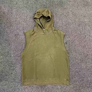 Gilet à capuche pour homme en coton respirant de haute qualité, sans manches, taille plus, logo personnalisé, pour la musculation, la remise en forme, la course à pied - Product Image 2