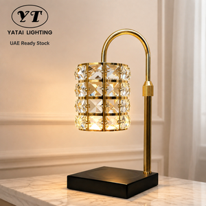 Gold Crystal Candle Warmer Lamp <b>With</b> Stepless Dimming <b>Timer</b> And Adjustable Height For Bedroom Living Room Office - Product Image 1