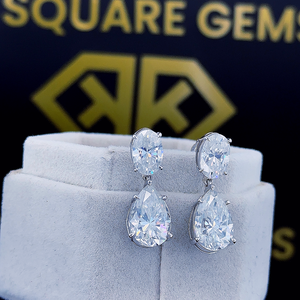 Pendientes de moissanita de 12,40 quilates totales, pendientes de gota de lágrima, oro blanco sólido de 14K con empuje hacia atrás, regalo de aniversario para ella - Product Image 2