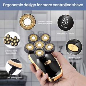 Kit de Afeitado Eléctrico Inalámbrico Recargable para Hombres, Afeitadora Rotativa para Cabeza Calva con Cinco Cuchillas, Resistente al Agua e IPX7, Afeitadora Facial - Product Image 6