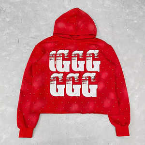 Sun Faded Survêtement Vintage personnalisé strass partout impression pull à capuche hommes sweat et Joggers survêtement ensemble - Product Image 5