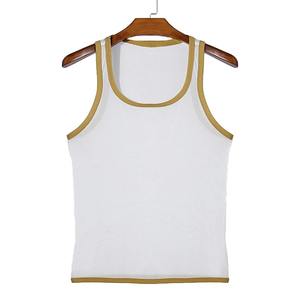 Nouveau hommes maille débardeurs été 2025 Clubwear gilet décontracté U cou sans manches contraste couleur résille T-shirt confortable Chic t-shirts - Product Image 2