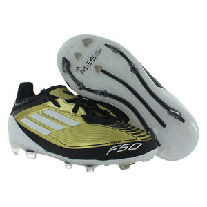Scarpe Adidas F50 Pro Firm Ground Messi GS per Ragazzi Colore: Oro Metallizzato/Bianco Calzature/Nero Core 100% Autentiche - Product Image 5