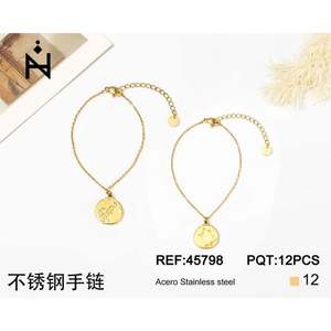 Pulsera de Acero Inoxidable Chapada en Oro, Minimalista, con Dijes, Joyería de Moda para Mujer, Regalo - Product Image 1