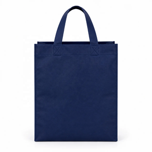 Bolsa de Mano Azul Marino de Tela No Tejida, Reutilizable, con Asas Suaves, Parte Superior Abierta, Unisex, Diseño Minimalista, Color Sólido - Product Image 1