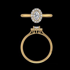 Bague de fiançailles solitaire en or jaune 14k 18k avec halo de diamants de laboratoire ovales de 0,68 ct, certifiée IGI, pour mariage et anniversaire - Product Image 1