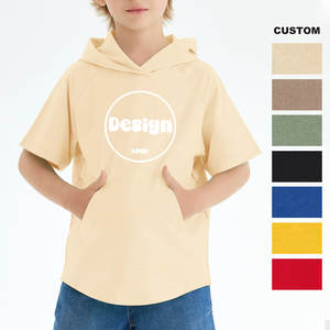 เสื้อยืดมีฮู้ดแขนสั้นสำหรับเด็กเสื้อยืดผ้าฝ้าย100% ธรรมดาพิมพ์โลโก้ได้ตามต้องการ - Product Image 1