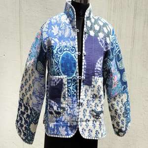 Handmade Quilted 100% Cotton Women's Autumn/<b>Winter</b> Eco-Friendly <b>Thick</b> Regular-Length <b>Coat</b> with Floral Pattern - Product Image 1