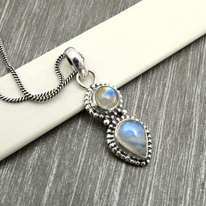 จี้พลอยมูนสโตนสีรุ้งธรรมชาติจี้925จี้เงินสเตอร์ลิงจี้ของขวัญสำหรับผู้หญิง - Product Image 3