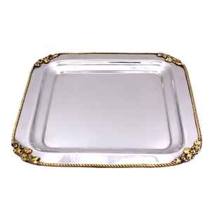 Bandeja de Servicio de Latón y Acero Inoxidable, Utensilios de Cocina, Bandeja Decorativa para Mesa de Hogar y Hotel - Product Image 1