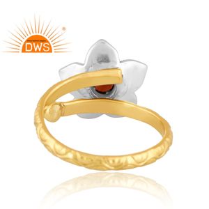 แหวนพลอยโกเมนธรรมชาติชุบทอง18K ทำจากทองเหลืองดีไซน์พื้นผิวเป็นของขวัญสำหรับผู้หญิง - Product Image 2