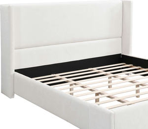 TRIHO-HB-074 Luxury <b>King</b> <b>Bed</b> Frame with 41.1" Tall Wingback Headboard, Elegant <b>White</b> Upholstered <b>Bed</b>, Solid Wood Slats, Modern - Product Image 5