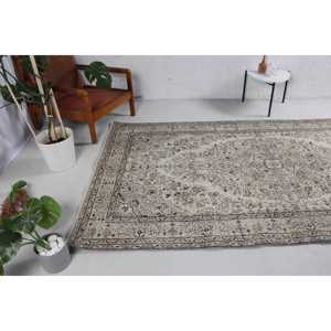 5.2x9.3 ft Rug, Turkish Vintage Rug, <b>Brown</b> Gray Polka dot <b>Wool</b> Rug - Product Image 4