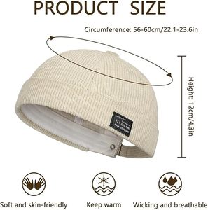 Summer Warm Canvas Docker <b>Hat</b> Unisex <b>Brimless</b> Skull Cap Adjustable Retro Beanie Solid Casual for Men Women Outdoor Daily Wear - Product Image 3