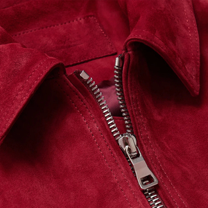 Veste en cuir suédé rouge bordeaux pour homme, sur mesure, avec double fermeture éclair et poches latérales, style streetwear - Product Image 5