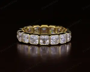 14K Solid Gold Asscher Cut Lab Grown Diamond Wedding Band Bezel Set Diamond Full Eternity Band Unique Women Anniversary Band