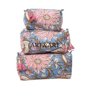 Juego de 3 Bolsas de Maquillaje de Algodón Ecológicas con Estampado Floral Personalizado y Cierres - Product Image 5