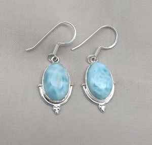 Boucles d'oreilles pendantes en argent sterling 925 de qualité supérieure, avec larimar bleu certifié GIA, taille ovale - Product Image 4