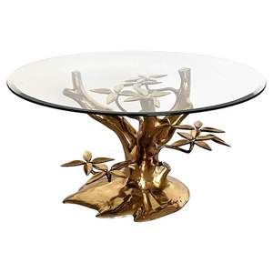 Table basse à base d'aluminium sculptée florale avec surface en verre transparent pour des espaces minimalistes traditionnels ou modernes confortables - Product Image 4