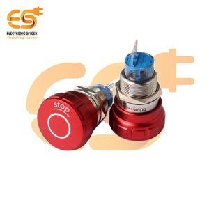 Interruptor de parada de emergencia rojo plano de 19mm 1NO1NC IP67 Botón pulsador sin LED y terminal de PIN - Product Image 1