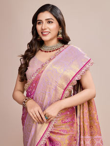 Présentant 100% acrylique KANJIVARAM Semi soie Saree respirant enchanteur pour les grands mariages indiens éclaircit votre peau All-Jari - Product Image 2