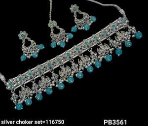 Plaqué argent belle superbe CubicZircon cristal Dangle goutte tour de cou collier de mariage bijoux avec boucle d'oreille Mangtika pour les femmes - Product Image 5