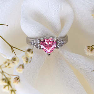 NOVAMART Fine <b>Adjustable</b> <b>Silver</b> Love Engagement <b>Ring</b> with Baby Pink Crystal Heart Hand-Hallmarked Wholesale Export - Product Image 2