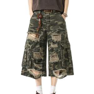 Short en jean baggy avec design de logo personnalisé, short en jean Hip Hop respirant délavé à l'acide noir en jean pour hommes - Product Image 6