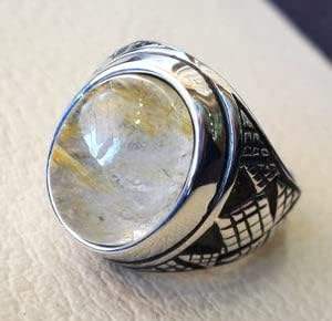 Anillo de Hombre al por Mayor, Nuevo Anillo de Plata de Ley 925 con Piedra Preciosa de Rutilo Dorado Natural, Estilo Otomano, Regalo de Cumpleaños - Product Image 4