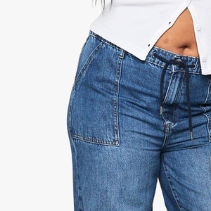 Pantalones vaqueros de talla grande para mujer, Vaqueros rectos de cintura media para mujer, pantalones vaqueros de mezclilla de longitud completa azul oscuro, pantalones vaqueros elásticos lavados - Product Image 5