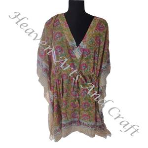 Nueva llegada 2024 indio bloque de mano estampado Kaftan Robe KFCS185 vestido de verano Kimono vacaciones vestido holgado ropa de mujer - Product Image 3