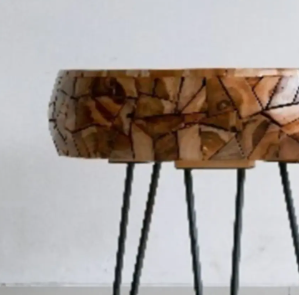 Direct indonésie meilleure qualité Design moderne bois mosaïque Table supérieure trois jambes de fer pliable pour cour parc salon salle à manger - Product Image 4