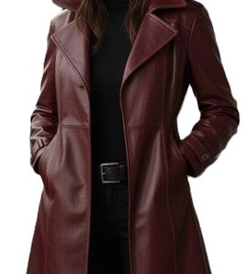 เสื้อโค้ทหนังผู้หญิงคุณภาพสูง  แบบยาว  สำหรับฤดูหนาว  หนังหรูหรา  ติดกระดุมและซิป - Product Image 2