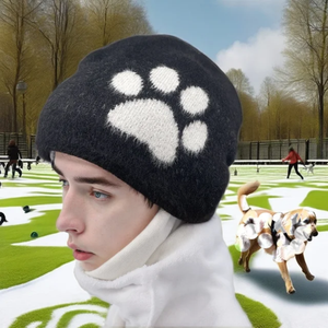 Bonnet court unisexe en tricot jacquard Mohair bonnet d'hiver casquette tête de mort étui de voyage chapeaux motif patte à pois Logo personnalisé Flex Beach Business - Product Image 3