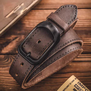 Handmade Cowhide <b>Genuine</b> <b>Leather</b> <b>Belt</b> for Men Casual Vintage Style Custom Length Pin With Custom Logo - Product Image 6