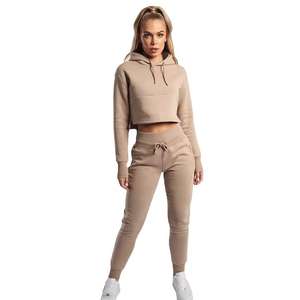 Conjunto de 2 piezas para mujer, venta al por mayor, chándal para mujer, conjunto de sudadera, ropa de calle personalizada, sudadera recortada con cremallera y Jogger - Product Image 1