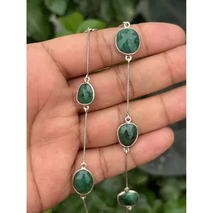Collier chaîne en argent 925 plaqué or 14K/18K avec diamant taille émeraude et pierre principale en turquoise sertie clos, idéal pour un cadeau - Product Image 2