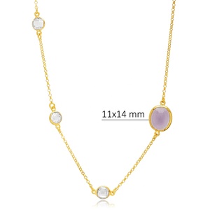 อเมทิสต์ควอตซ์หินรูปไข่Triple CZ 22K Gold BEZELสร้อยคอเงินขายส่ง 925 เงินตุรกีเครื่องประดับทําด้วยมือ - Product Image 2