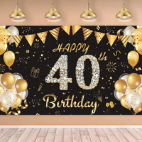 Bannière d'anniversaire personnalisée avec nom et âge, toile de fond noire et or pour événements, en polyester, facile à accrocher, décorations de fête