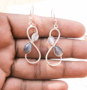 Pendientes de Labradorita Azul y Piedra Lunar Arcoíris, Pendientes de Plata de Ley 925, Chapados en Oro Amarillo y Rosa - Product Image 2