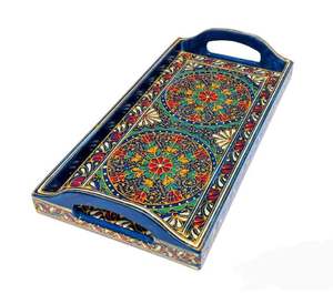 Plateau fait main ensemble de plateau décoratif en bois, plateau décoratif en bois Swati peint, plateau décor à la maison Swati fait à la main - Product Image 3