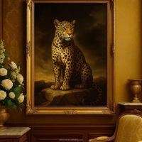 Silkvivre Watcher Ember Peak |   Bordado de Seda Puro Hecho a Mano, Retrato de Fauna Real de Leopardo, Forma Cuadrada, Decoración del Hogar