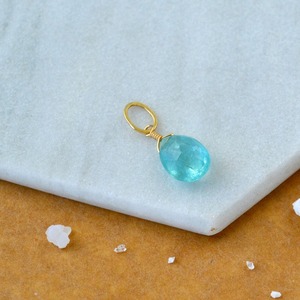 Pendentif en apatite transparente en forme de larme, pierre précieuse bleue, plaqué or rose, charme délicat fait à la main, bijoux - Product Image 6