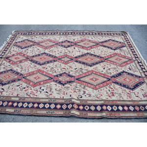 พรมตุรกีแบบดั้งเดิมพื้นที่ขนาดใหญ่ขนสีเบจสีแดง6.8x8.9ฟุตขนสัตว์แอบสแตรกต์มีลวดลายหนา10มม. สำหรับพรมห้องโถง - Product Image 3