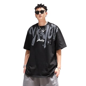 Fabricantes de ropa Impresión personalizada Alfabeto 100% Algodón 300 Gramos Manga corta Casual Suelta Estilo Hip-hop Camiseta masculina - Product Image 1